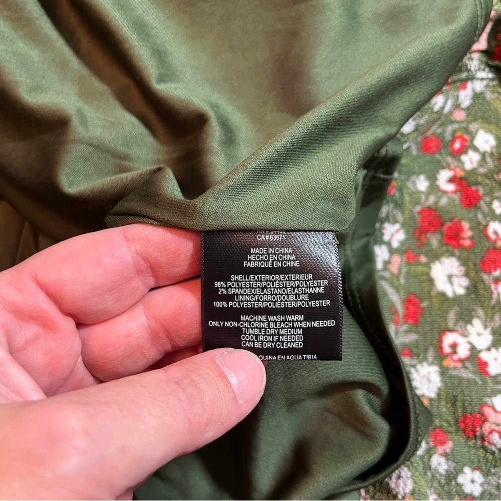 BCBG Olive Green Babydoll Micro Floral Peasant Women's XXL Dress Square Neckline - Picture 11 of 13